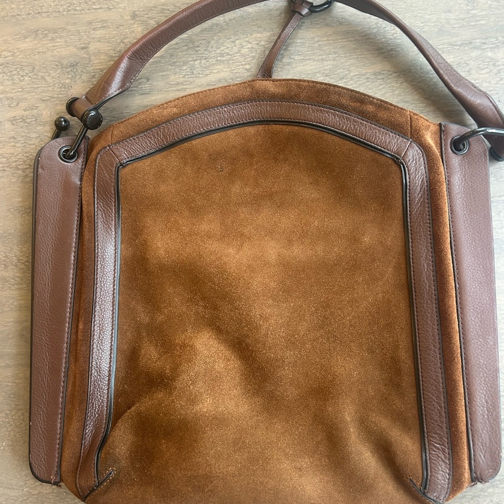 BCBG MAXAZRIA Brown Suede Leather Purse Tote Shoulder Bag - Picture 2 of 10